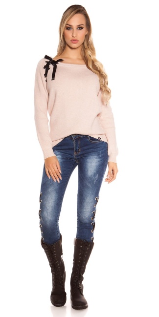 Trendy Oversize sweater with lacing Antiquepink